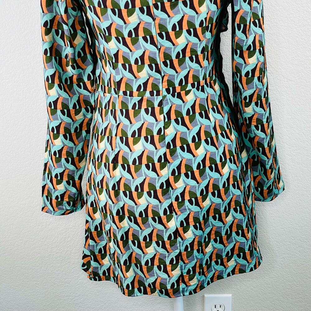 Topshop Geometric Cutout Mini Dress Green Orange Retro 70s Mod Festival 6 NWOT - Picture 12 of 15